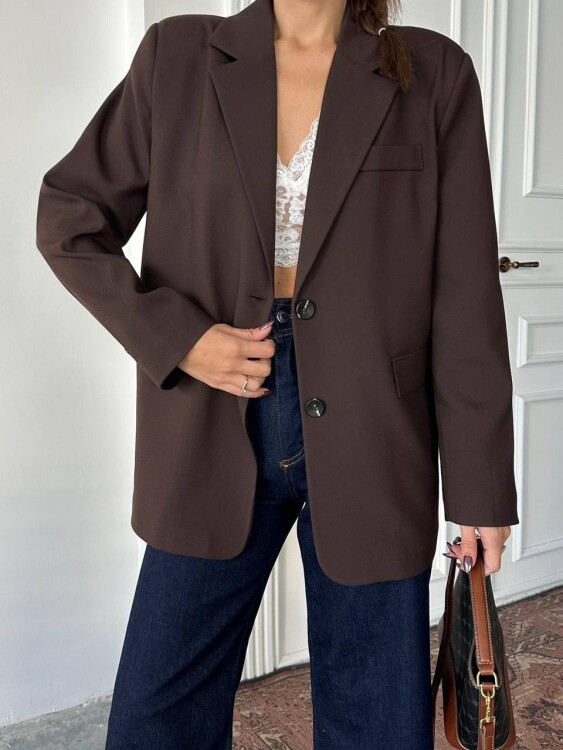 Adriana Pileli Ceket - Acı Kahve - 1