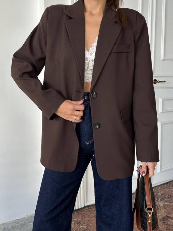 Adriana Pileli Ceket - Acı Kahve - 1