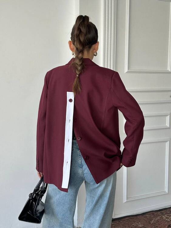 Adriana Pileli Ceket - Bordo - 3