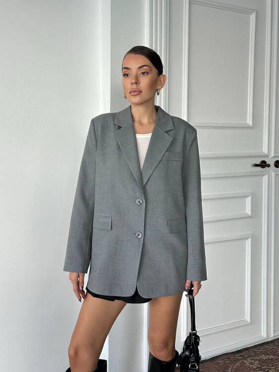 Adriana Pileli Ceket - Gri - 1