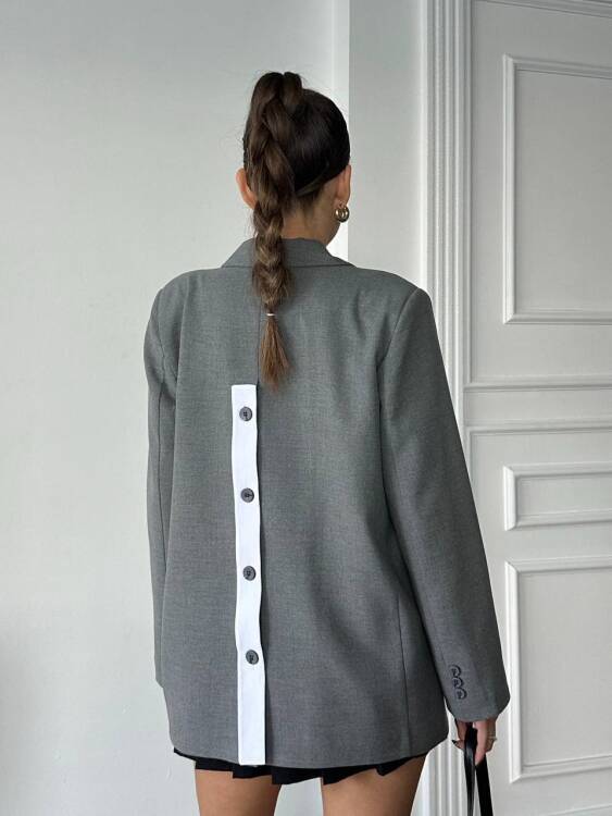 Adriana Pileli Ceket - Gri - 2