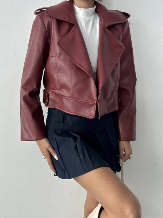 Renon Deri Ceket - Bordo - 3
