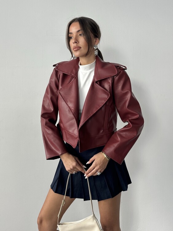 Renon Deri Ceket - Bordo - 4