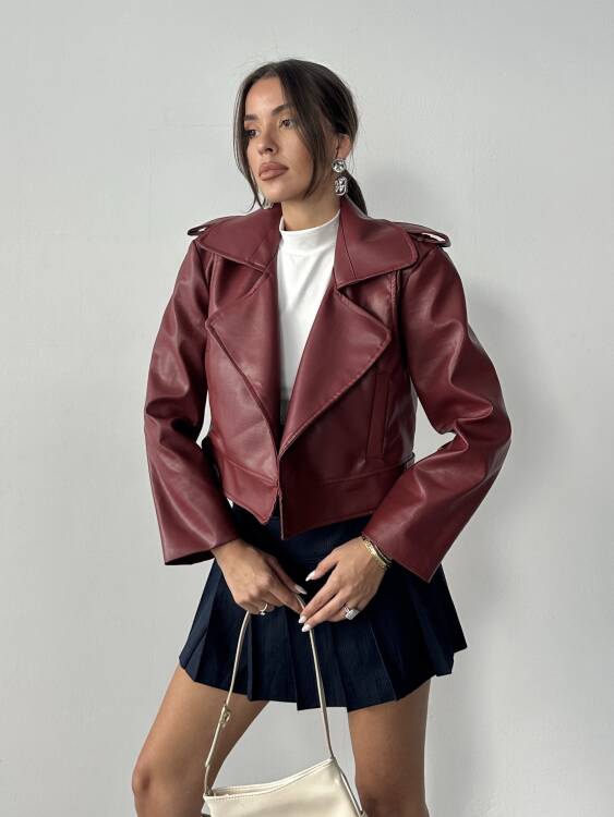 Renon Deri Ceket - Bordo - 4