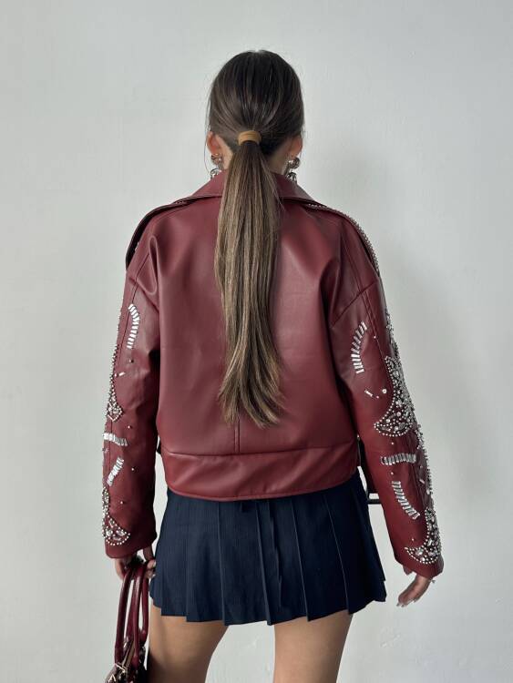 Alara Deri Ceket - Bordo - 4