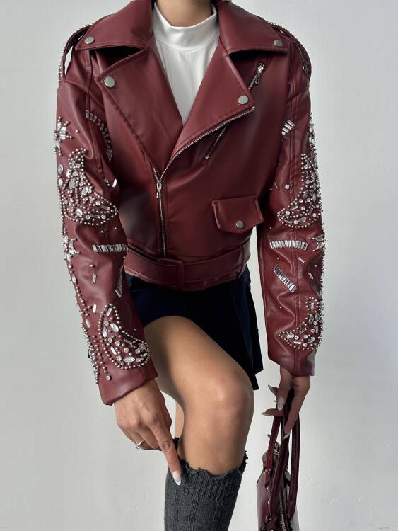 Alara Deri Ceket - Bordo - 6