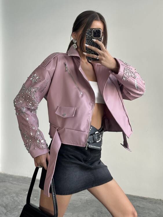 Alara Deri Ceket - Pembe - 2