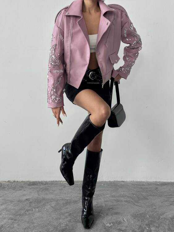 Alara Deri Ceket - Pembe - 4