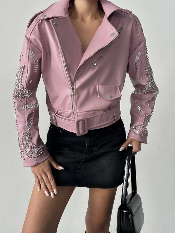 Alara Deri Ceket - Pembe - 5