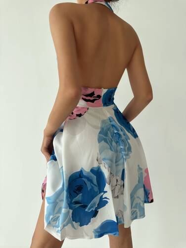 Alber Moss Elbise - Mavi Çiçekli