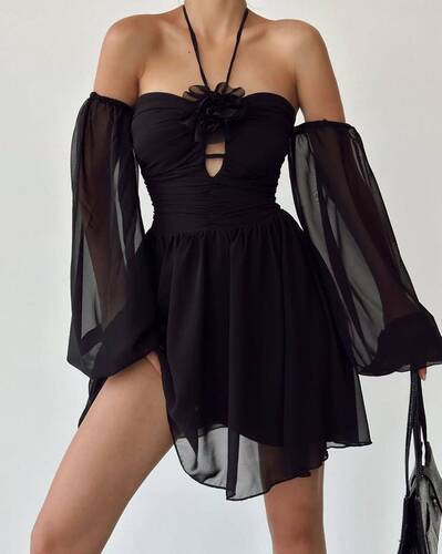 Aldis Şifon Elbise - Siyah