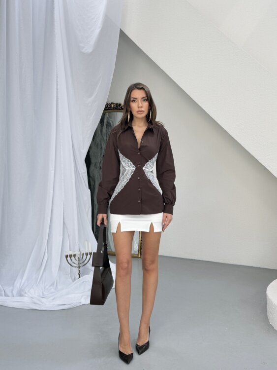 Alexan Dantel Detay Gömlek - Acı Kahve - Sevenday