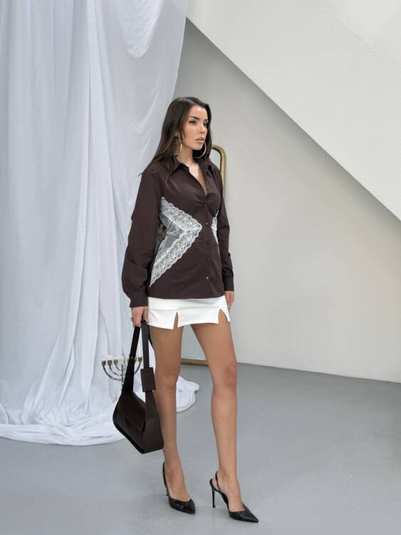 Alexan Dantel Detay Gömlek - Acı Kahve - 3