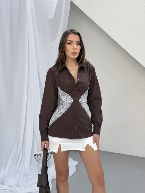 Alexan Dantel Detay Gömlek - Acı Kahve - 4
