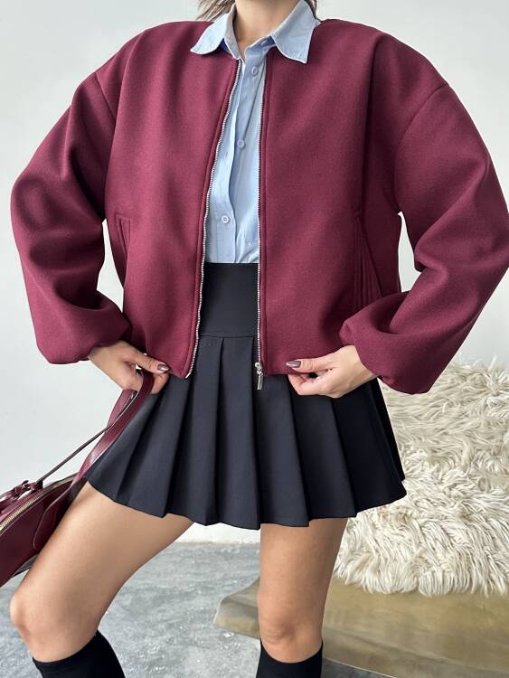 Amarant Bomber Ceket - Bordo - 4