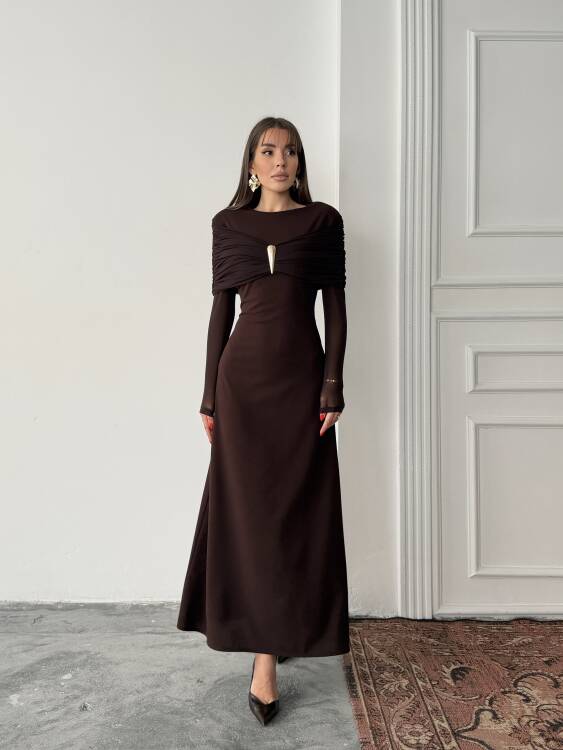 Amelia Maxi Elbise - Acı Kahve - 4
