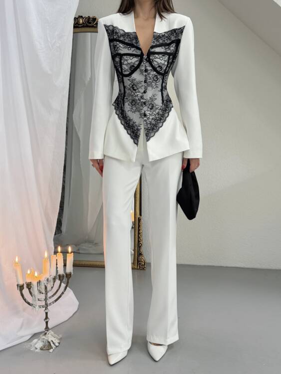 Anaell Dantel Detay Takım - Beyaz - 4