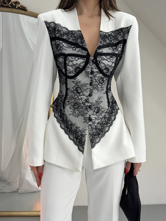 Anaell Dantel Detay Takım - Beyaz - 5