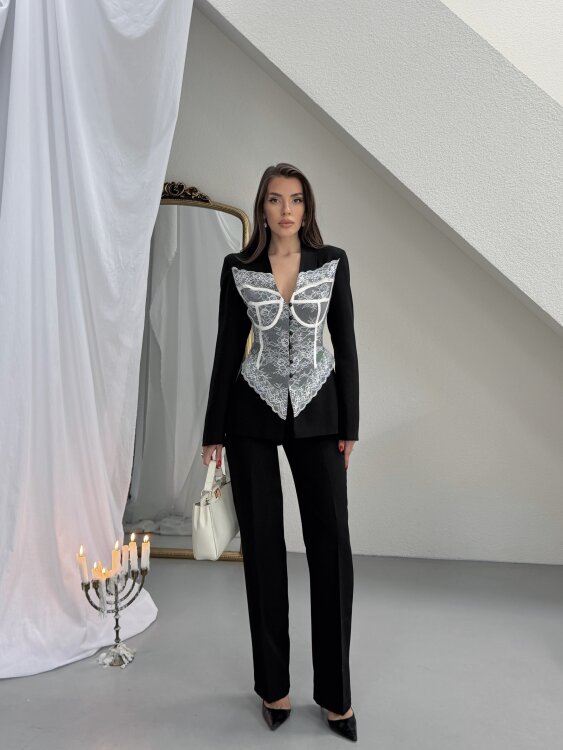 Anaell Dantel Detay Takım - Siyah - Sevenday