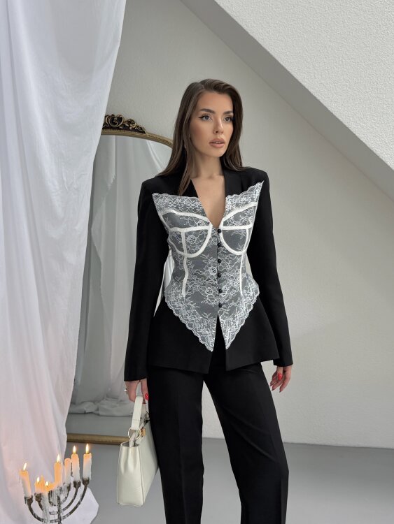 Anaell Dantel Detay Takım - Siyah - 3