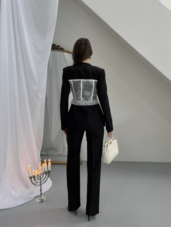 Anaell Dantel Detay Takım - Siyah - 4