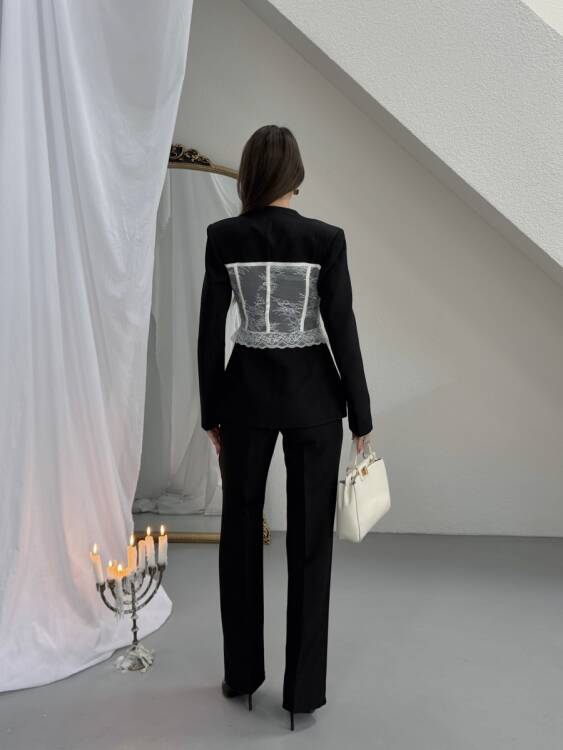 Anaell Dantel Detay Takım - Siyah - 4