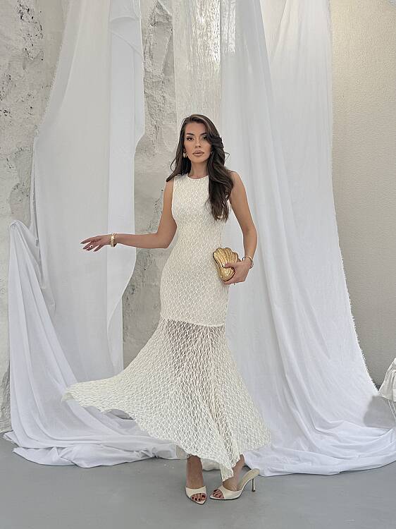 Annabel Brode Maxi Elbise - Bej - 3