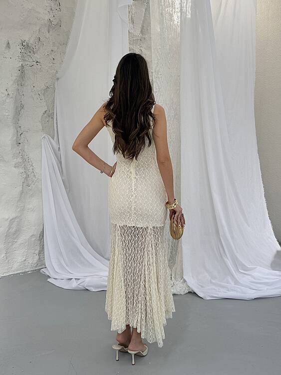 Annabel Brode Maxi Elbise - Bej - 5