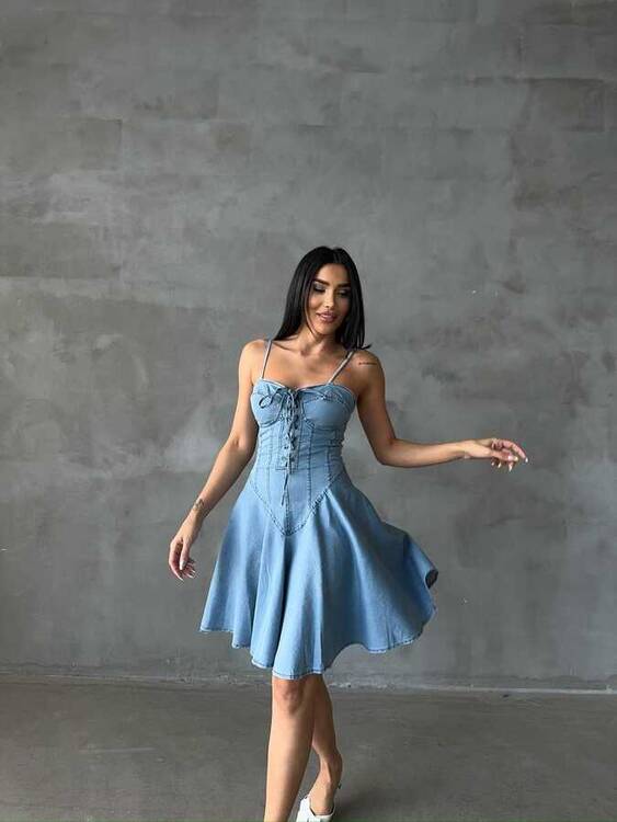 Arava Denim Elbise- Mavi - 1