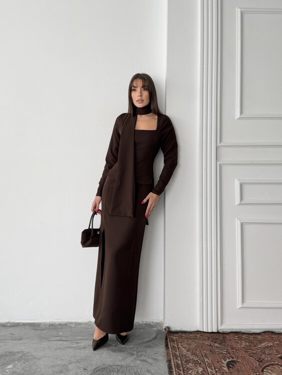 Aria Maxi Elbise - Acı Kahve - 2