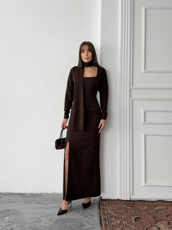 Aria Maxi Elbise - Acı Kahve - 1