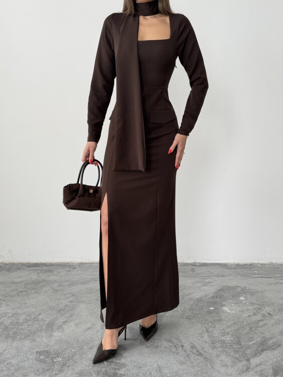 Aria Maxi Elbise - Acı Kahve - 3