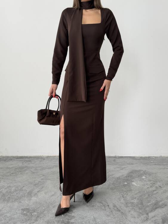 Aria Maxi Elbise - Acı Kahve - 3