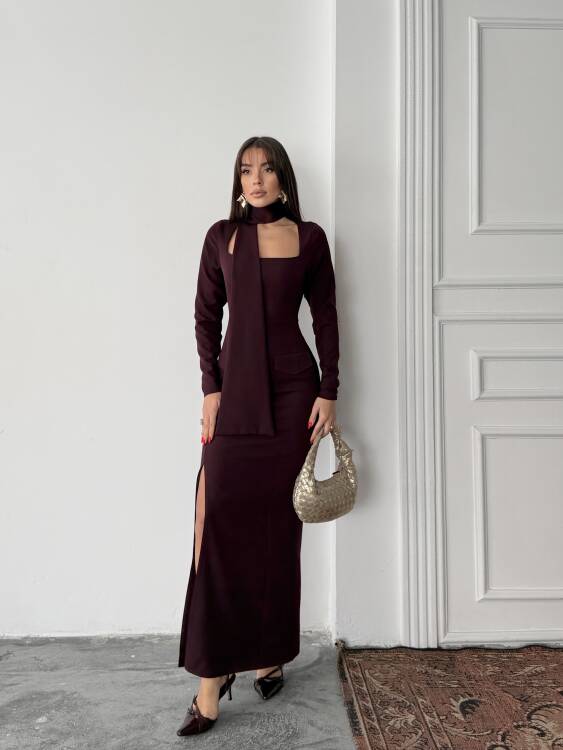 Aria Maxi Elbise - Bordo - 1