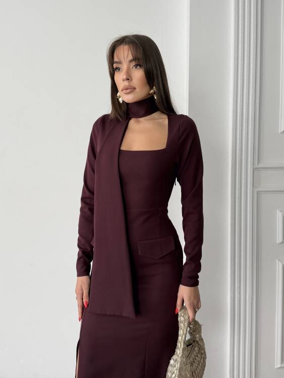 Aria Maxi Elbise - Bordo - 3