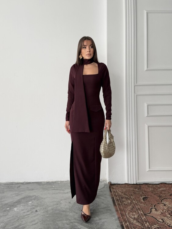 Aria Maxi Elbise - Bordo - 4