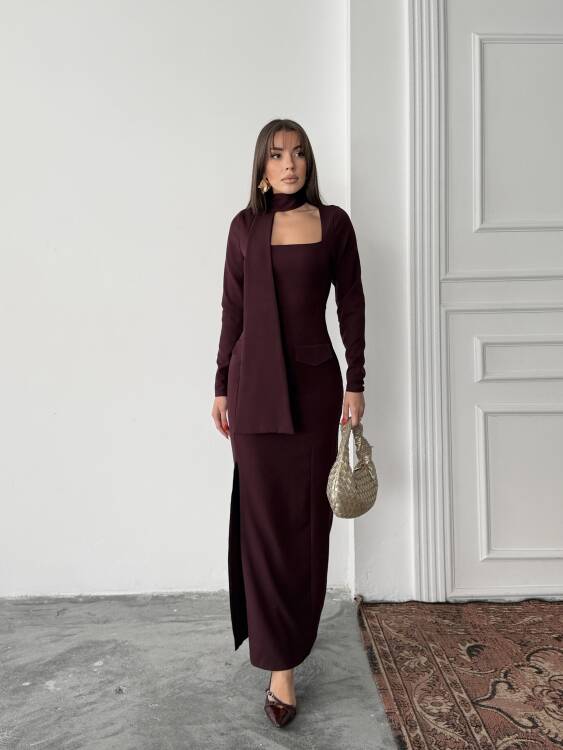 Aria Maxi Elbise - Bordo - 4