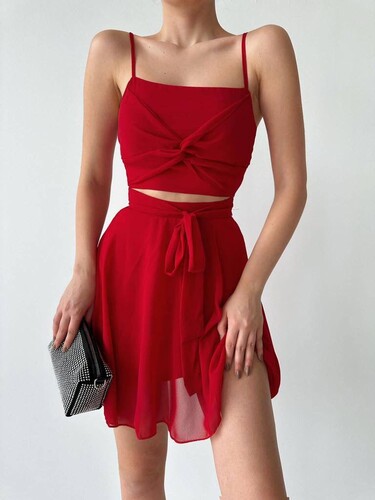Askılı Eveline Elbise - Kırmızı - Thumbnail
