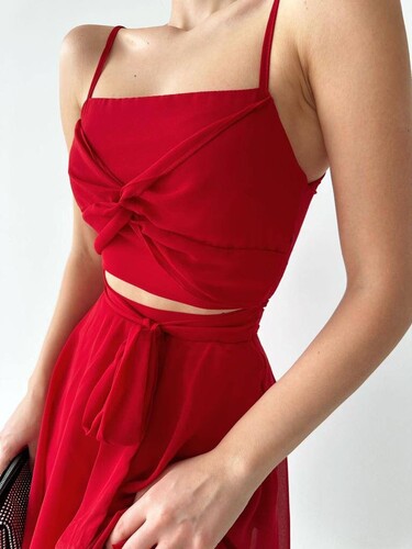 Askılı Eveline Elbise - Kırmızı - Thumbnail
