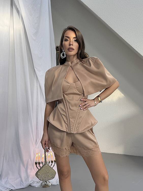 AURO 3 Lü Saten Takım - Kahverengi - 3