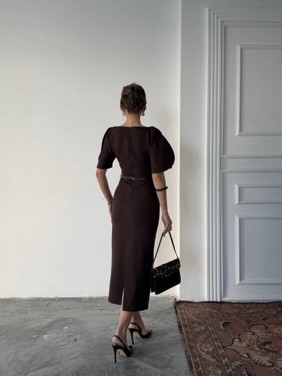 Ava Midi Elbise - Acı Kahve - 5