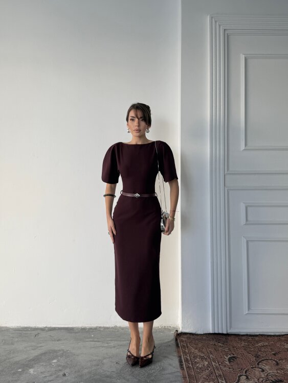 Ava Midi Elbise - Bordo - Sevenday