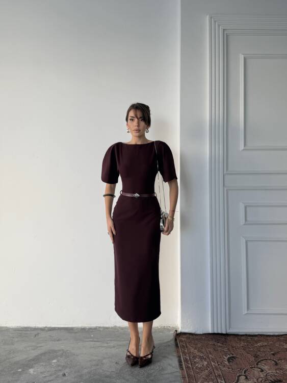 Ava Midi Elbise - Bordo - 1