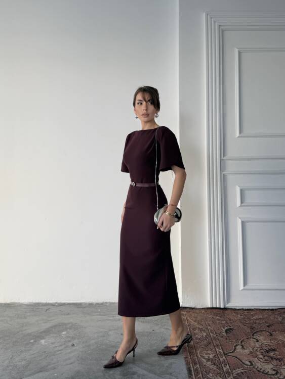 Ava Midi Elbise - Bordo - 2