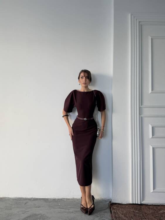 Ava Midi Elbise - Bordo - 3