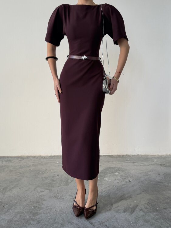 Ava Midi Elbise - Bordo - 4