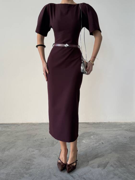 Ava Midi Elbise - Bordo - 4