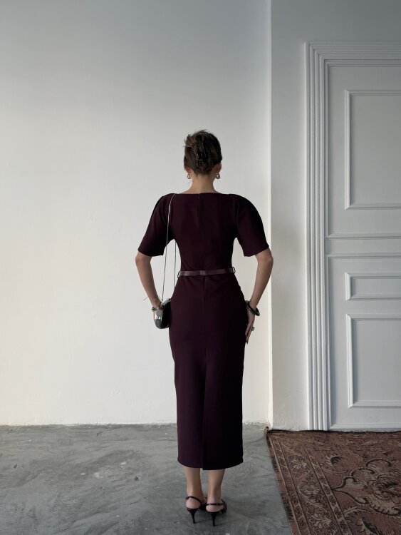 Ava Midi Elbise - Bordo - 6