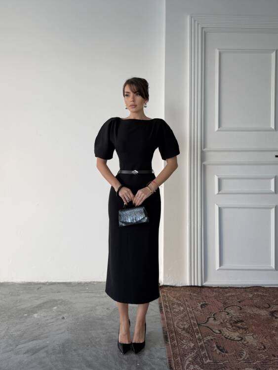 Ava Midi Elbise - Siyah - 1