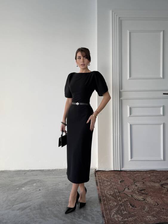 Ava Midi Elbise - Siyah - 2